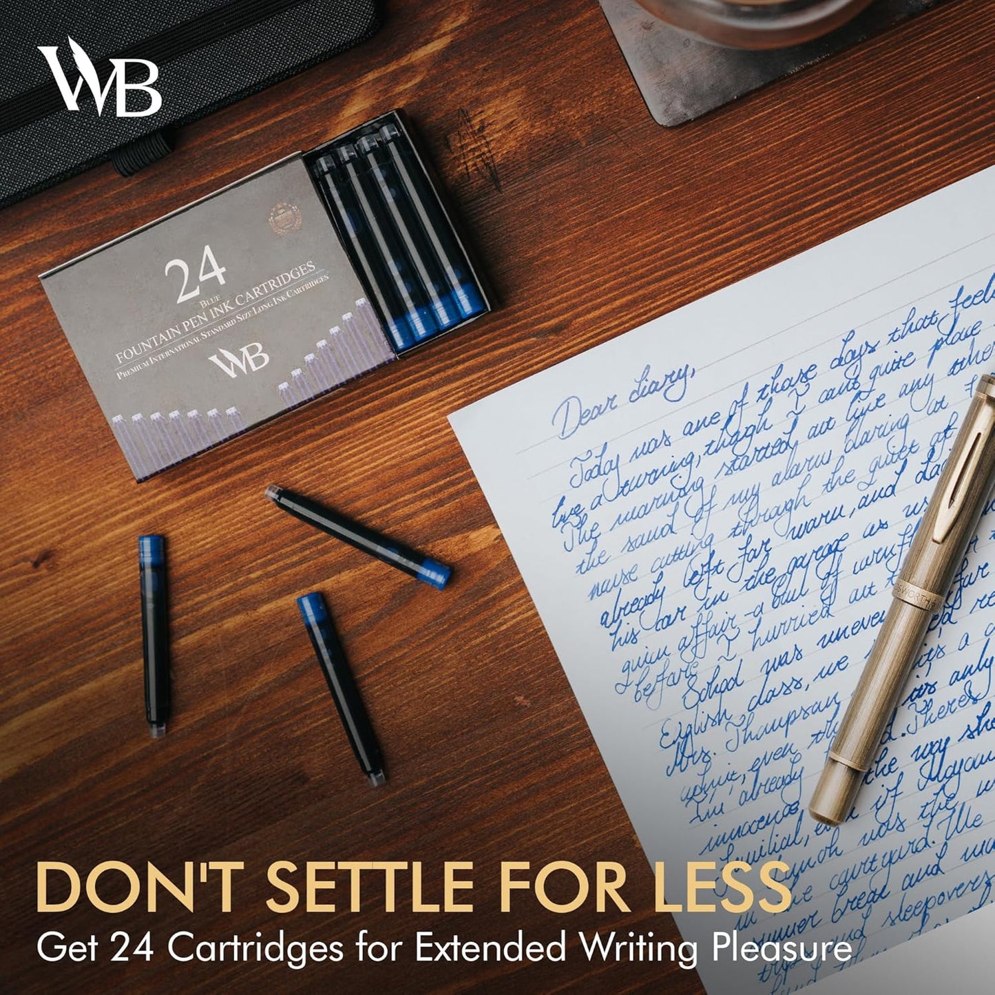 Wordsworth & Black 24 Pack Fountain Pen Ink Refills - Set of 24 Blue Ink Cartridges - International Standard Size - Length APPR 1.5" - Base Diameter APPR 0.24" - Disposable and Generic