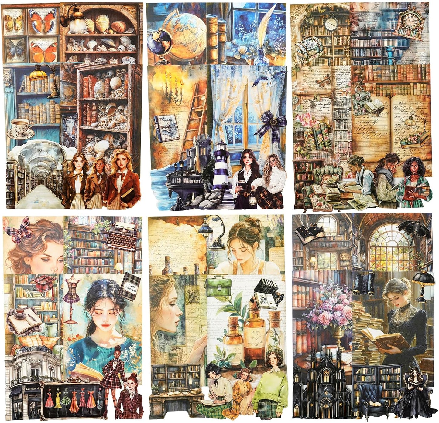 Gothic Scrapbook Stickers Set – 150PCS Vintage Academy Theme Stickers on Washi & Kraft Adhesive Paper, Pre-Cut Borderless Design, for Journals, Collage, DIY Decor