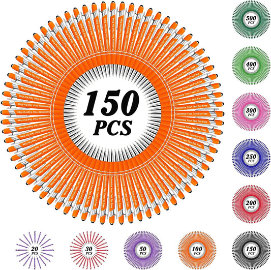 Max 500 Pcs Personalized Pens Bulk, Custom Pens with Free Engraving, Customized Stylus Tip Ballpoint Pen with Your Name Massage Text for School Office Business Graduation Anniversaries-150 Packs