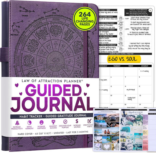 Guided Journal - Gratitude & Mental Health Journal for 5 Minute Daily | 90-Day Undated Planner for Positivity & Manifestation | Guided Mindfulness, Self Care & Reflection | Vision Board + Stickers