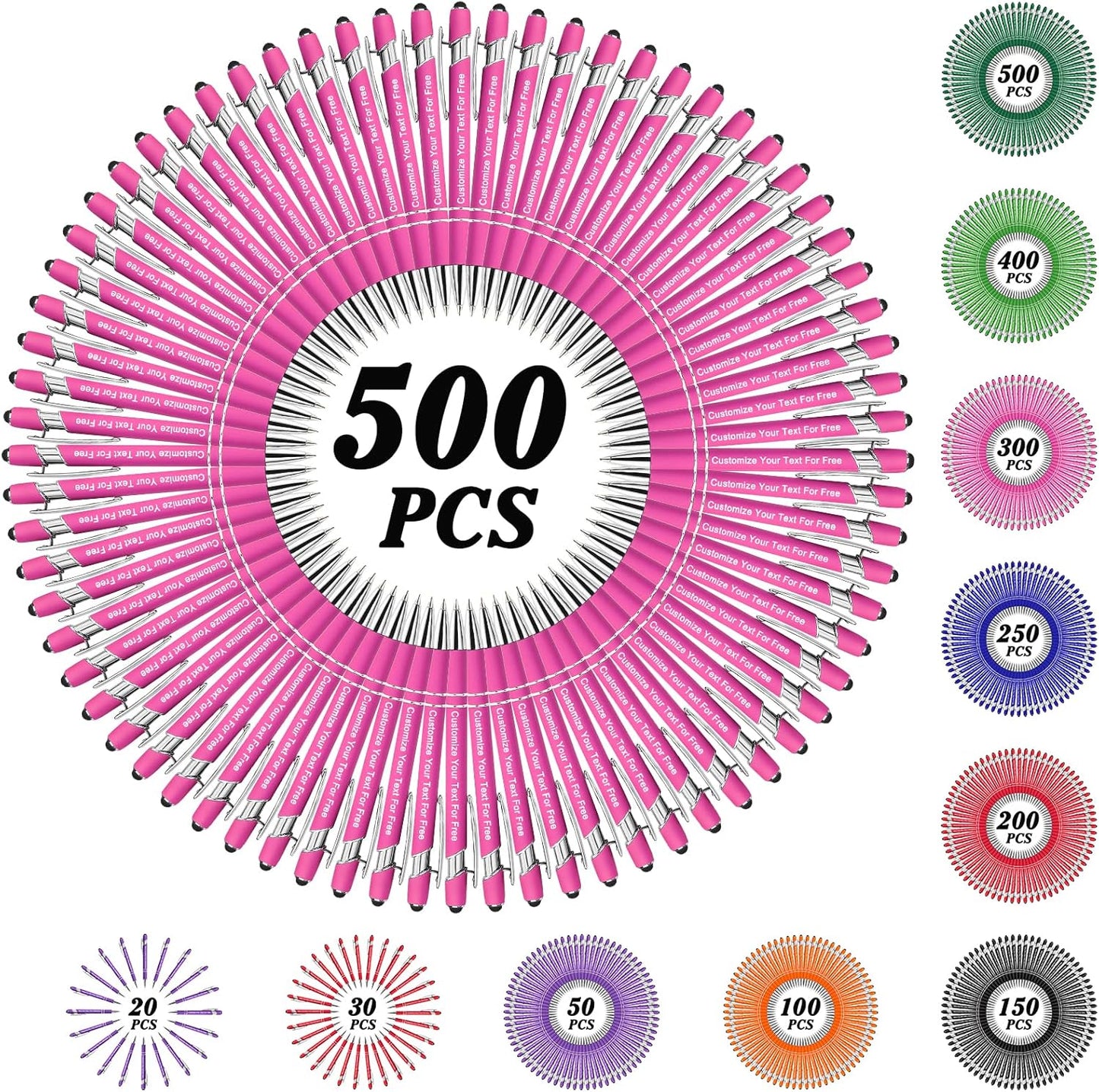 Max 500 Pcs Personalized Pens Bulk, Custom Pens with Free Engraving, Customized Stylus Tip Ballpoint Pen with Your Name Massage Text for School Office Business Graduation Anniversaries-500 Packs