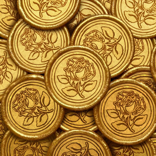 100Pcs Wax Seal Stickers Handmade Envelope Seals Self Adhesive Wax Stickers for Wedding Party Invitations, Envelope, Gift Wrap, Christmas(Rose Style, Gold)