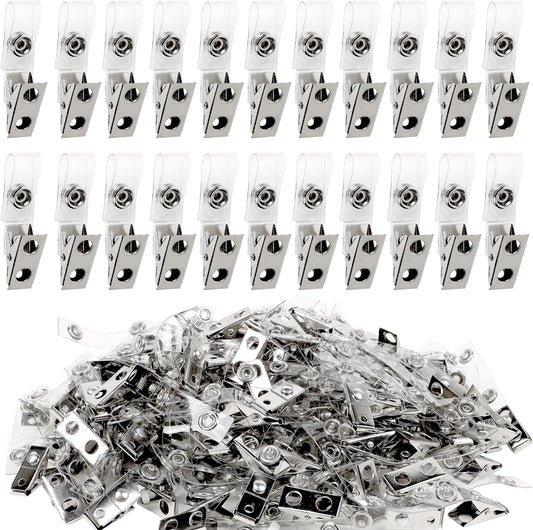 Happy Trees 150pc Metal Badge Clips with Strap Clear ID Strap Clip Adapter