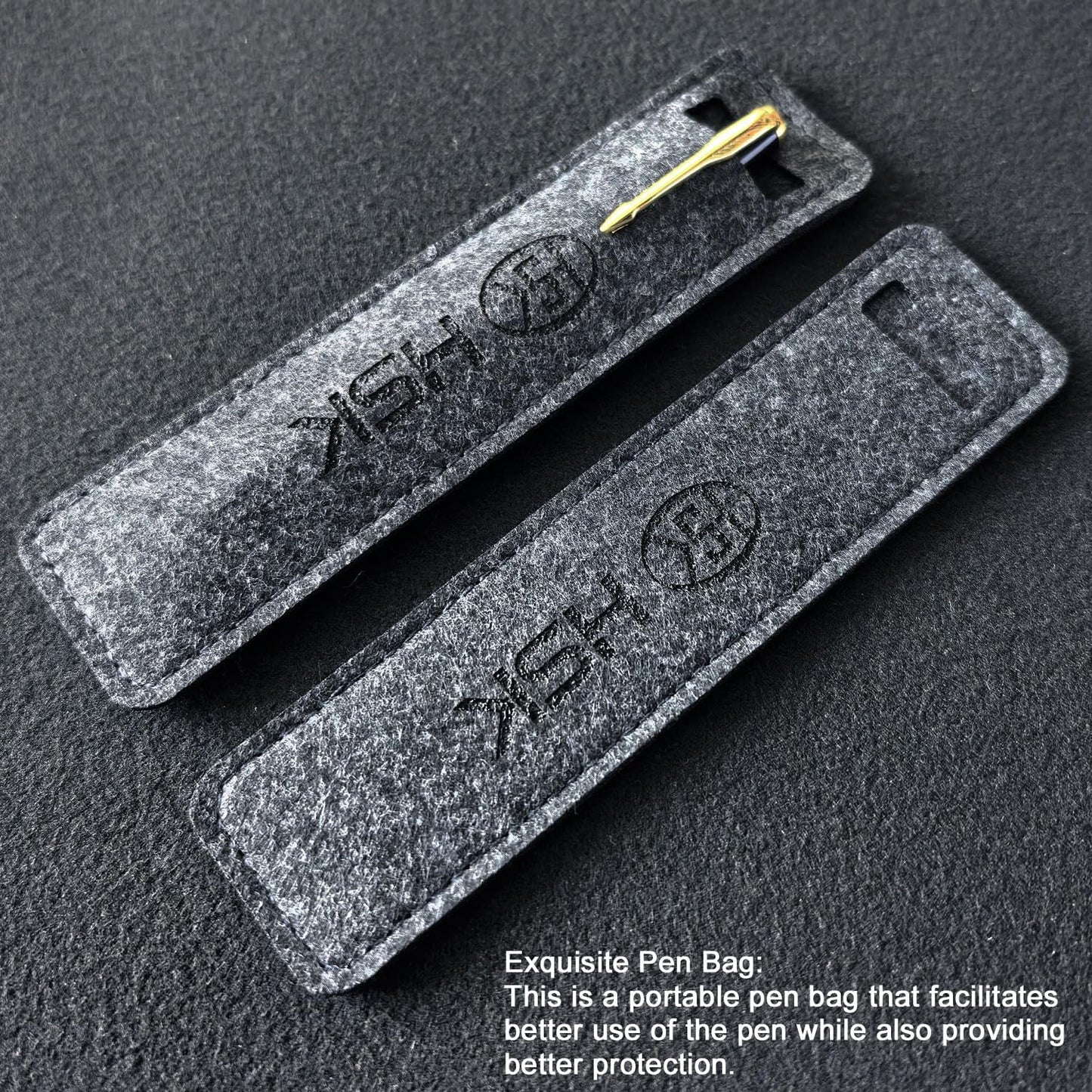 HSK Ballpoint Pens Executive Fountain Pen with Gold Trim, Gift Box Set, Available in Black, Red, Navy Blue,Black Refill Line width 0.5mm (Black)