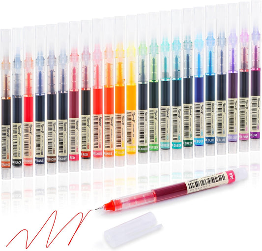 RIANCY Liquid Ink Rollerball Gel Pens, 0.5mm Extra Fine Point Tip, 24ct Assorted Colors, Smooth Writing No Smear No Bleed, Vibrant for Journaling, Drawing, Sketching, School Notes & Art Supplies