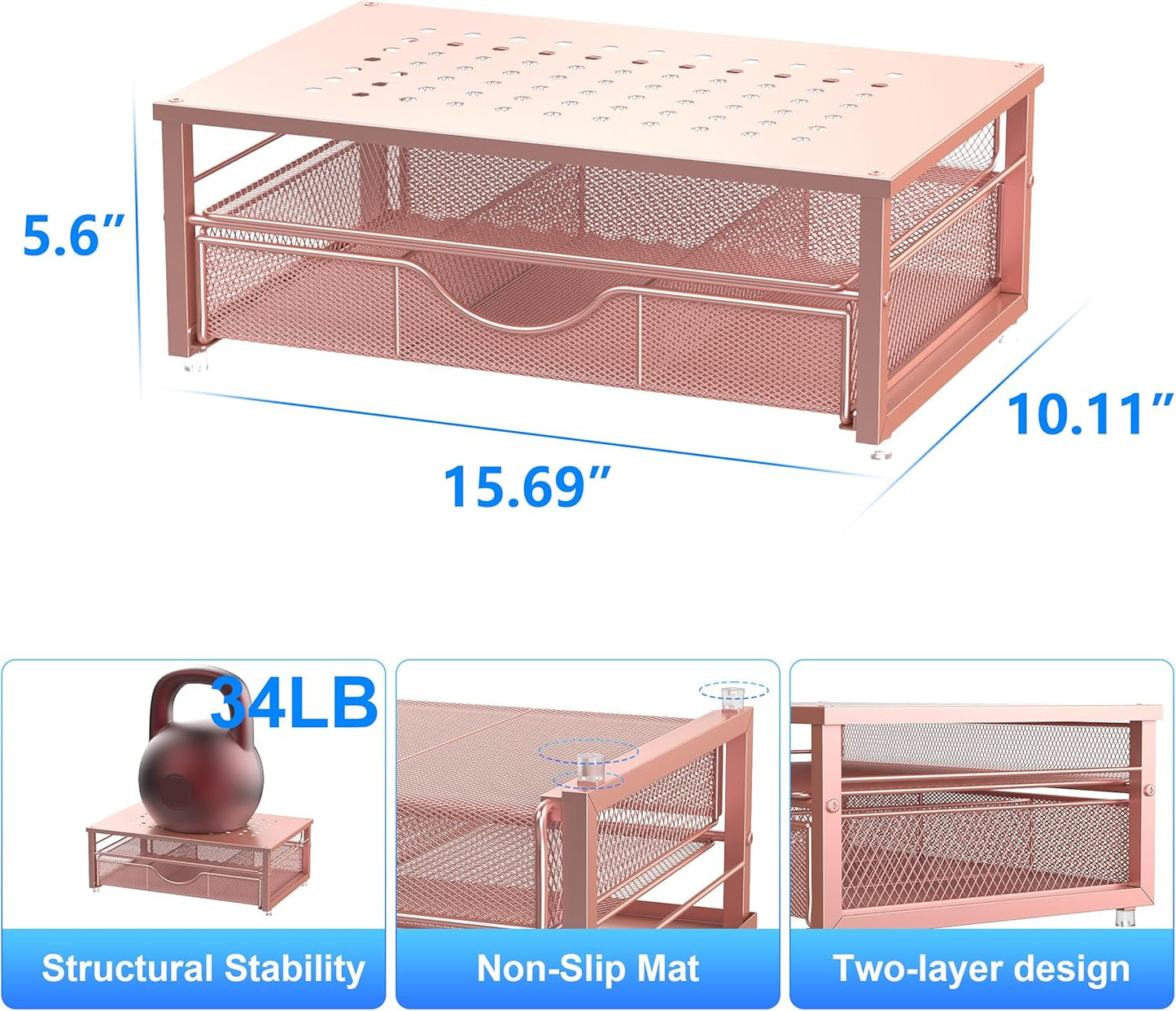 gianotter Computer Monitor Stand Riser, office organizer with Drawer, Office Organizers Storage for Classroom Office Supplies (Rose)