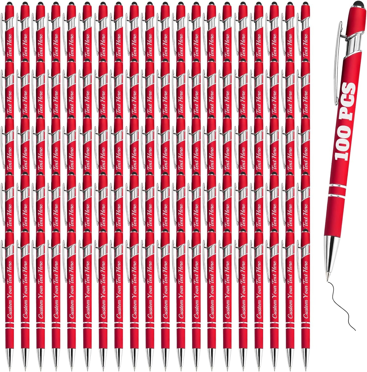 Personalized Pens Bulk 100 with Name Custom Engraving Ballpoint Pens with Stylus Tip Customized Smooth Writing Pens Personalized Gifts for Anniversary Birthday or Graduation(Red,Black Ink)
