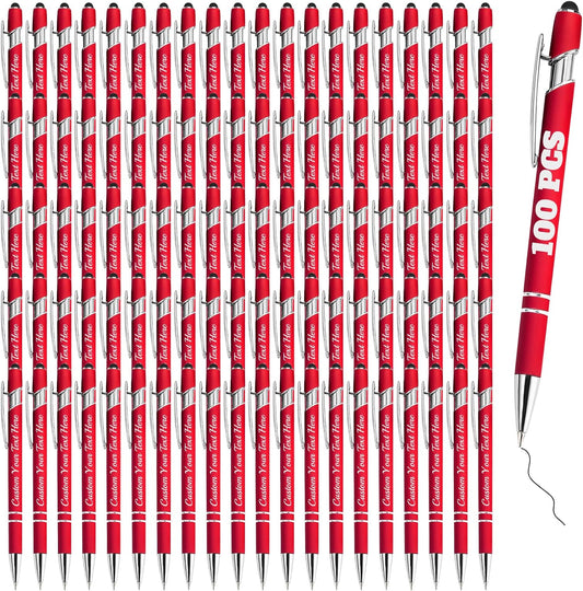 Personalized Pens Bulk 100 with Name Custom Engraving Ballpoint Pens with Stylus Tip Customized Smooth Writing Pens Personalized Gifts for Anniversary Birthday or Graduation(Red,Black Ink)