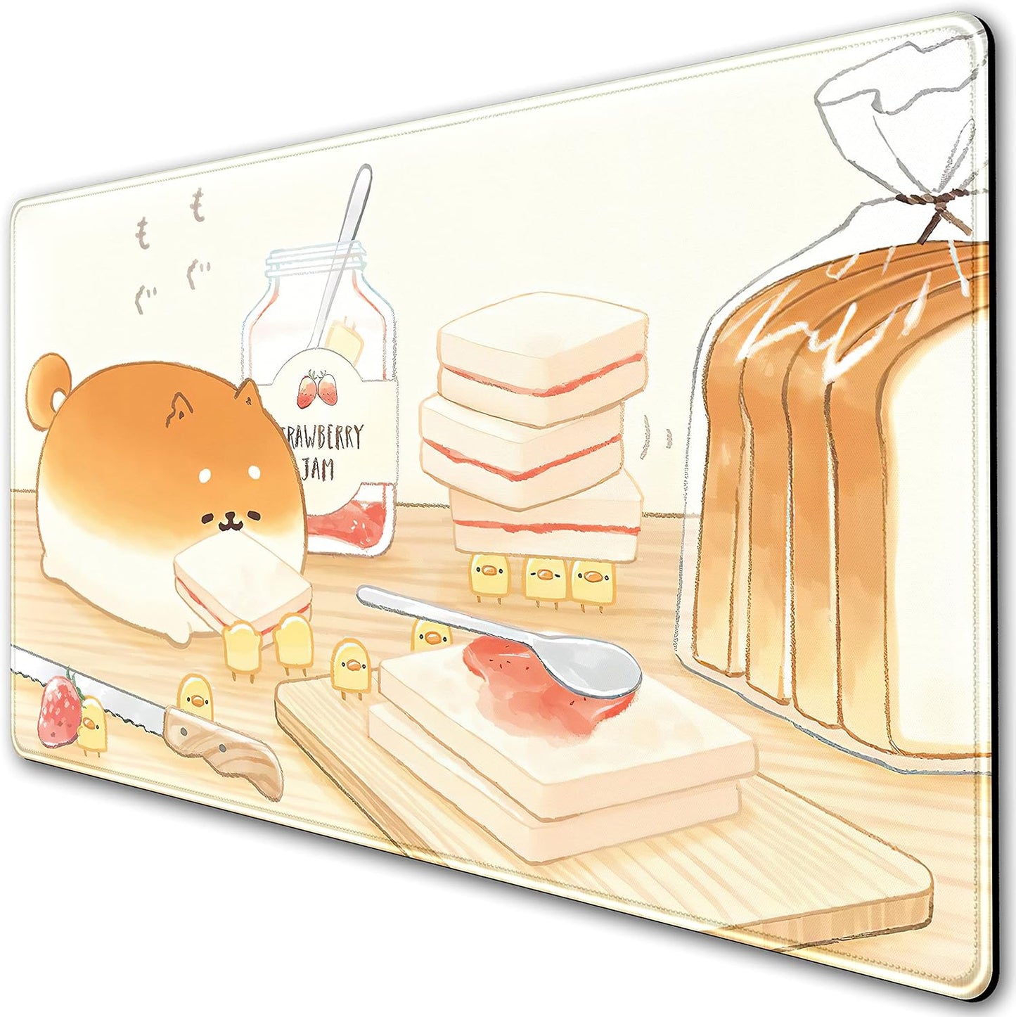 Cute Desk Mat Anime Cartoon Desk Pad Mouse Pad Kawaii Large Yellow Shiba Inu Gaming Mousepad XXL Laptop Keyboard Desktop Writing Pad Stitched Edge Desk Accessories for Girls Students 31.5''X15.7''