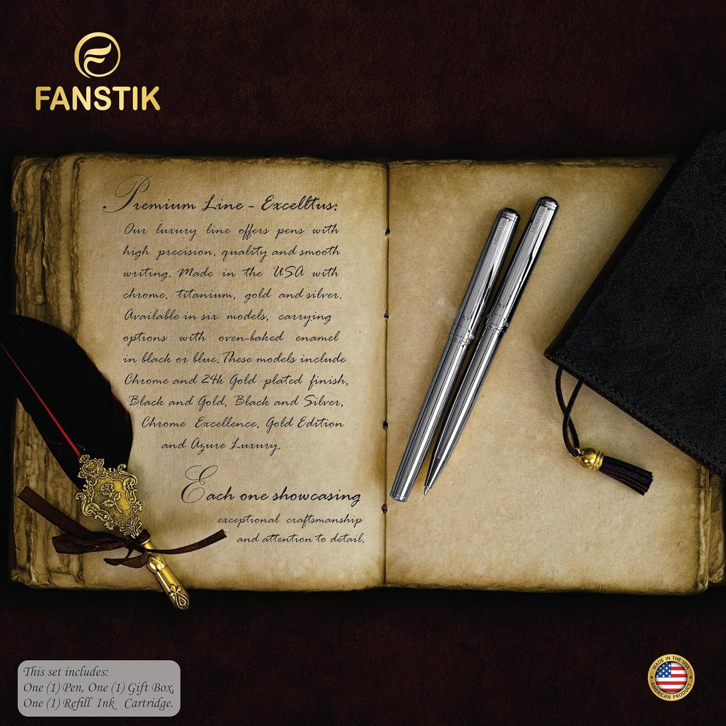 Customized Silver Luxury Rollerball pen (Made In USA) fancy gift set for women, Real 24K Gold Plating, Professional executive pen gift set for men (Lux Custom-Rollerball Silver)