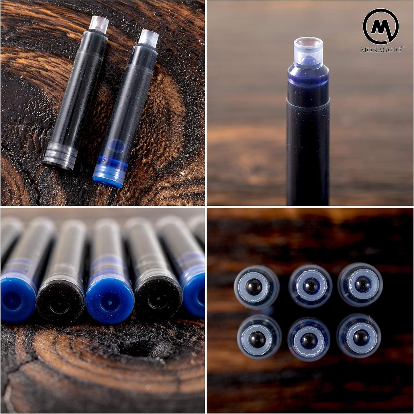 MONAGGIO Black & Blue Ink Cartridges for Fountain Pens. Big Pack of 20 Short International Standard Size Cartridges. Perfect for Calligraphy Pen. Universal Fine Design with Incredible Color