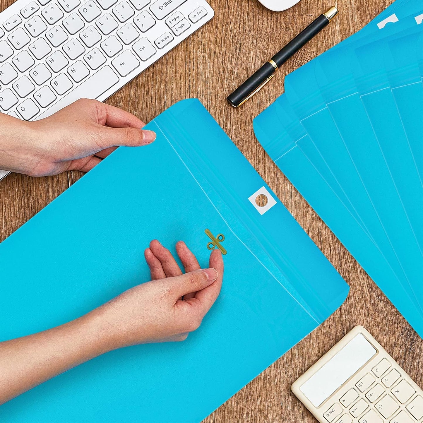 Geyee 100 Pcs Clasp Manilla Envelopes 9 x 12 Inch Gummed Colored Envelopes for Storing or Mailing for Home Office Business Supplies(Lake Blue)