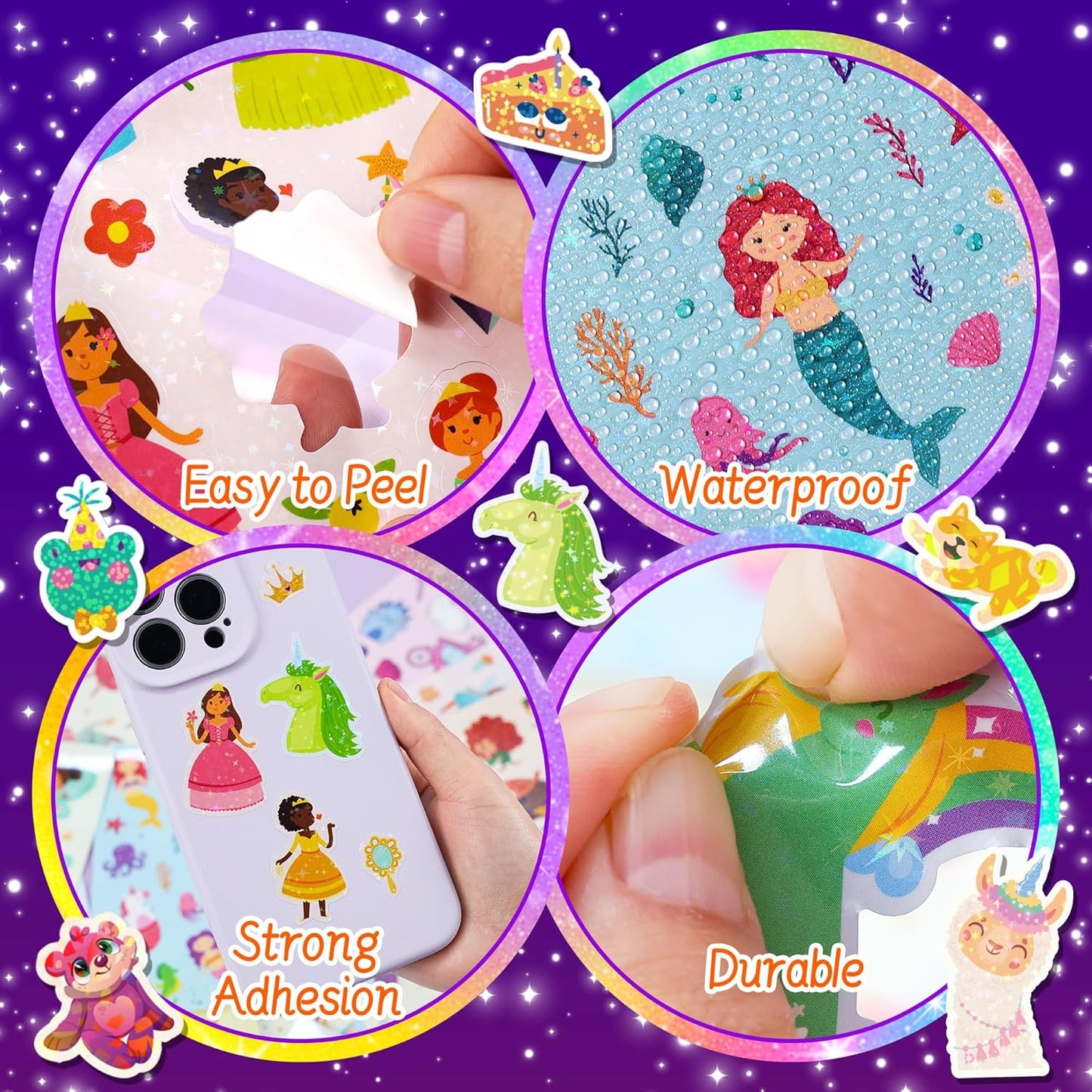 1000+ Holographic Stickers for Kids - 45 Different Sheets of 3 Themes Craft, Animal, Fairy Tale and Birthday Party, Kids Stickers for School Class Gift Wrap Decoration, Gift for Toddlers Boys and Girl