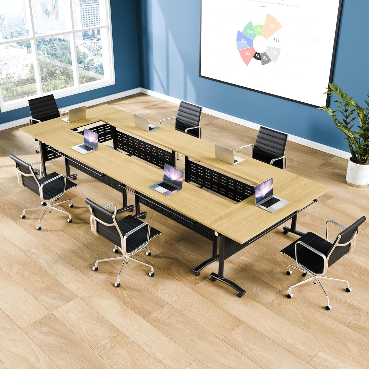 Folding Conference Table - Modular Conference Room Tables Foldable & Stackable Boardroom Table with Casters | Large Rectangle Office Meeting Table for Training Rooms (4PCS-55.1in)