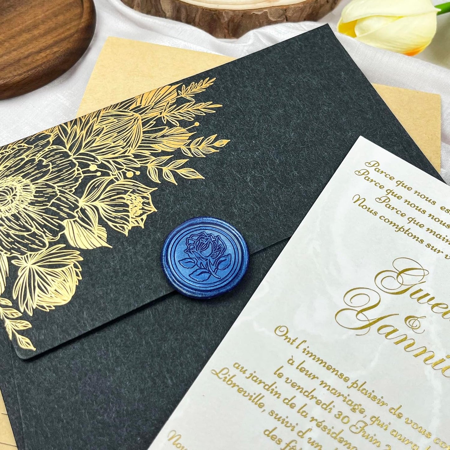 100Pcs Wax Seal Stickers Handmade Envelope Seals Self Adhesive Wax Stickers for Wedding Party Invitations, Envelope, Gift Wrap, Christmas(Rose Style, Blue)