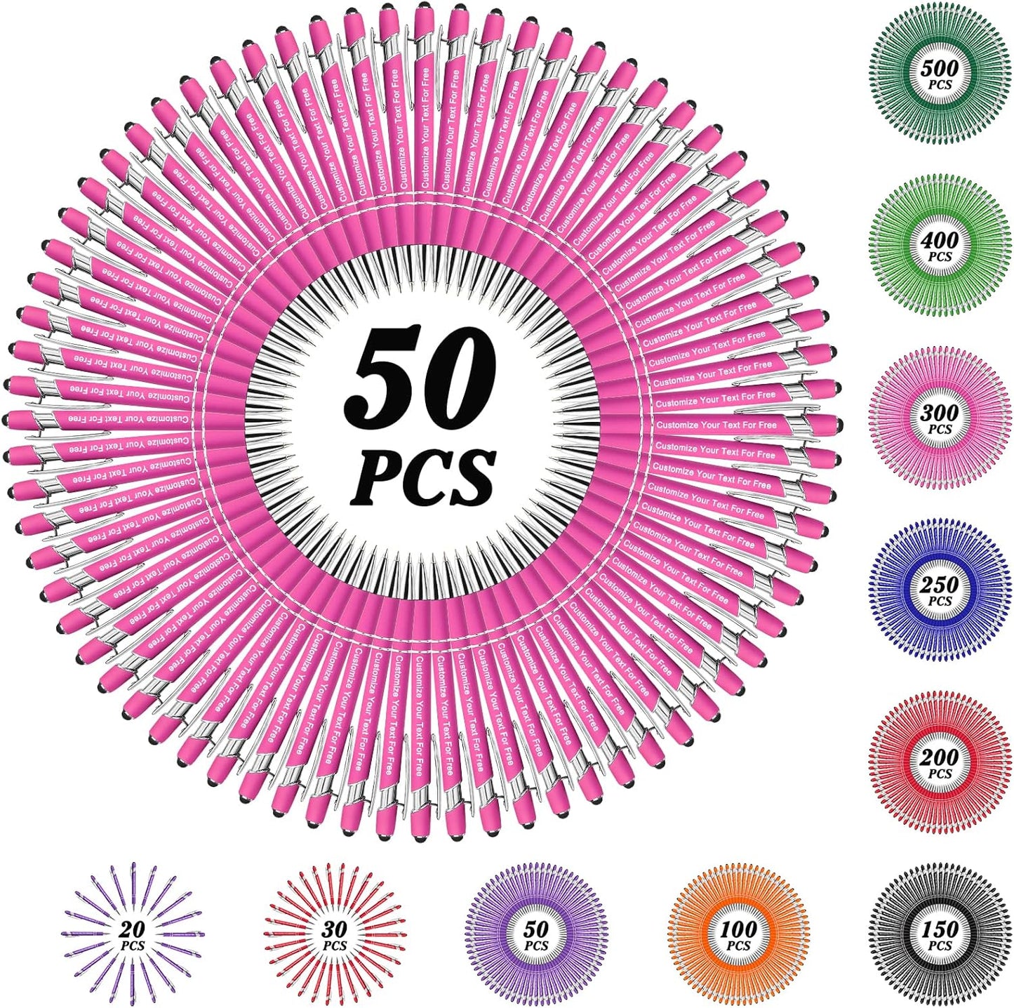 Max 500 Pcs Personalized Pens Bulk, Custom Pens with Free Engraving, Customized Stylus Tip Ballpoint Pen with Your Name Massage Text for School Office Business Graduation Anniversaries-50 Packs