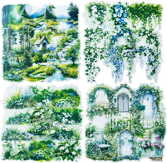 Greenery PET Sticker Set, 80PCS Nature Landscape Stickers for Scrapbooking Journaling DIY Crafts Garden Floral Decorative Supplies
