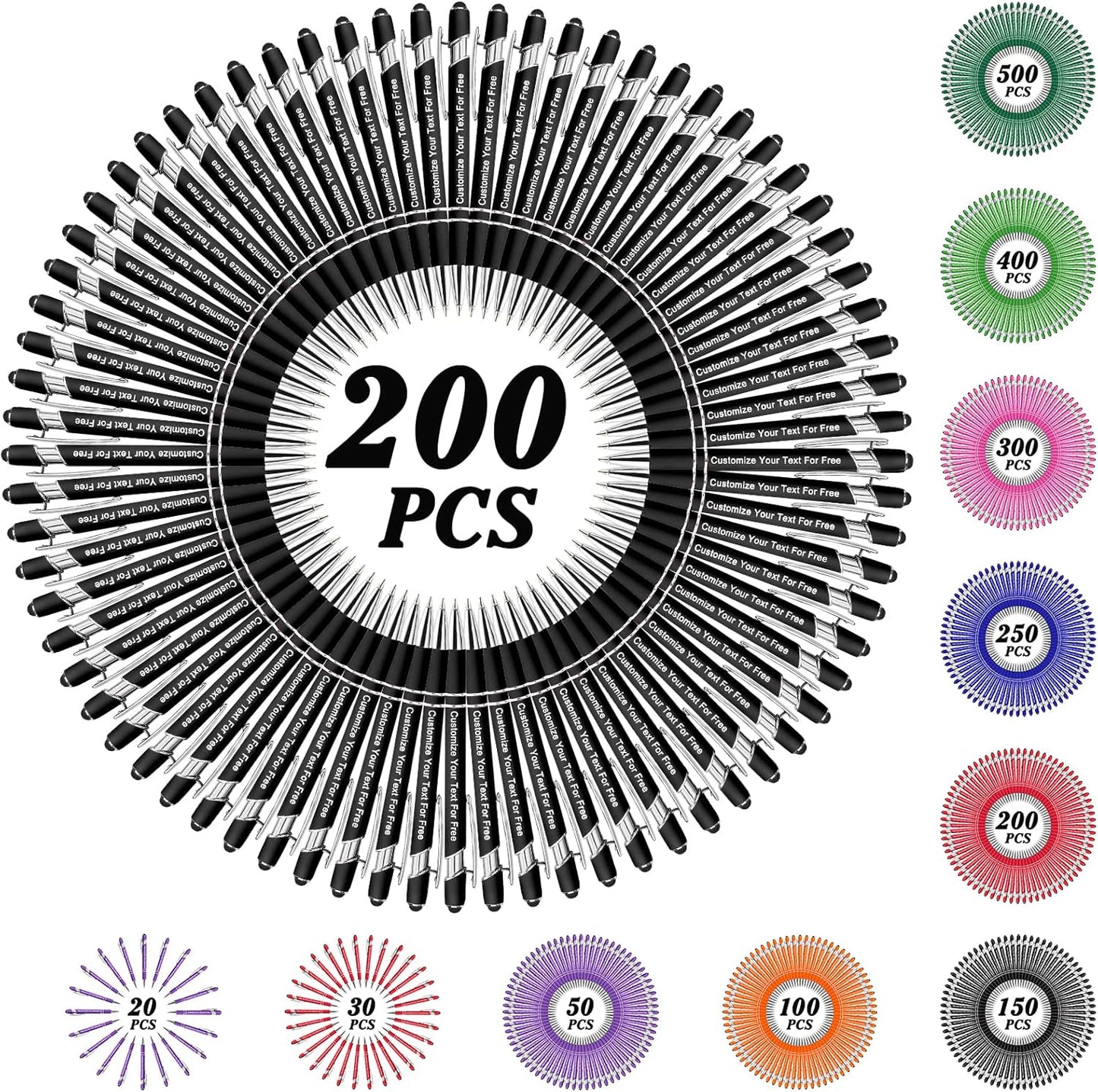 Max 500 Pcs Personalized Pens Bulk, Custom Pens with Free Engraving, Customized Stylus Tip Ballpoint Pen with Your Name Massage Text for School Office Business Graduation Anniversaries-200 Packs