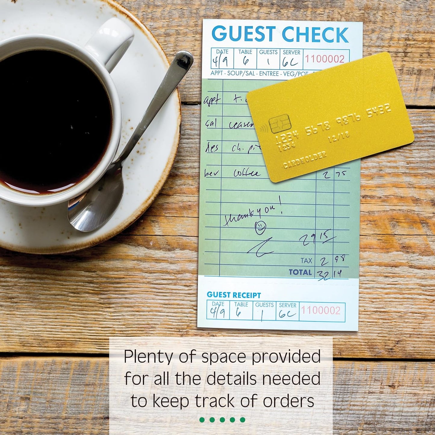 Guest Check Pads, Waitress Notepad for Restaurants, Server Pads, 50 Double-Sided Perforated Sheets, 2500 Total Sheets, 6.8" x 3.4", by Better Office Products (50 Pack)