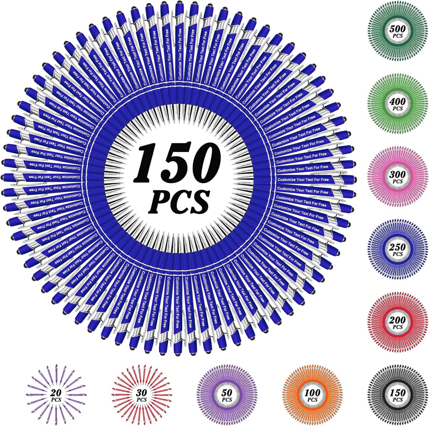 Max 500 Pcs Personalized Pens Bulk, Custom Pens with Free Engraving, Customized Stylus Tip Ballpoint Pen with Your Name Massage Text for School Office Business Graduation Anniversaries-150 Packs