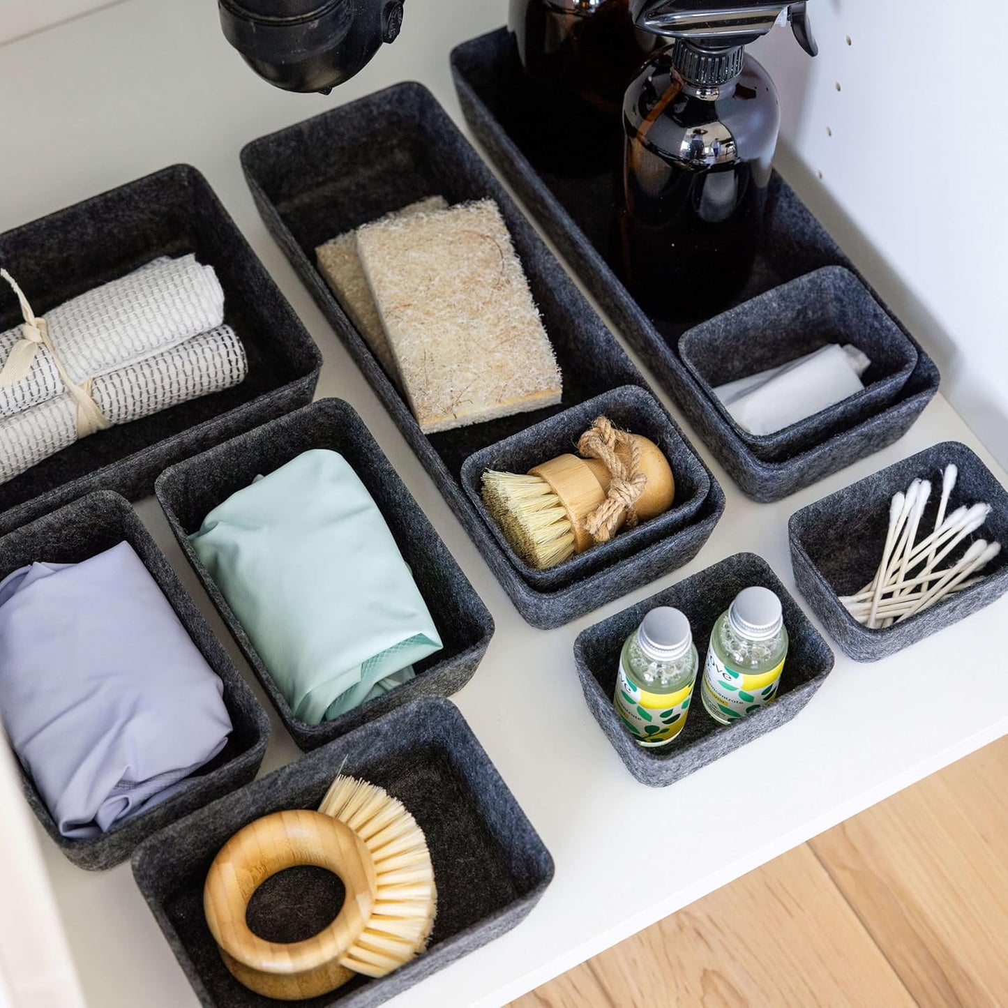 Three by Three Seattle Felt·Like·It! Felt Bins for Office, Crafts, Classroom, Living Room, Bedroom: Charcoal, Set of 10