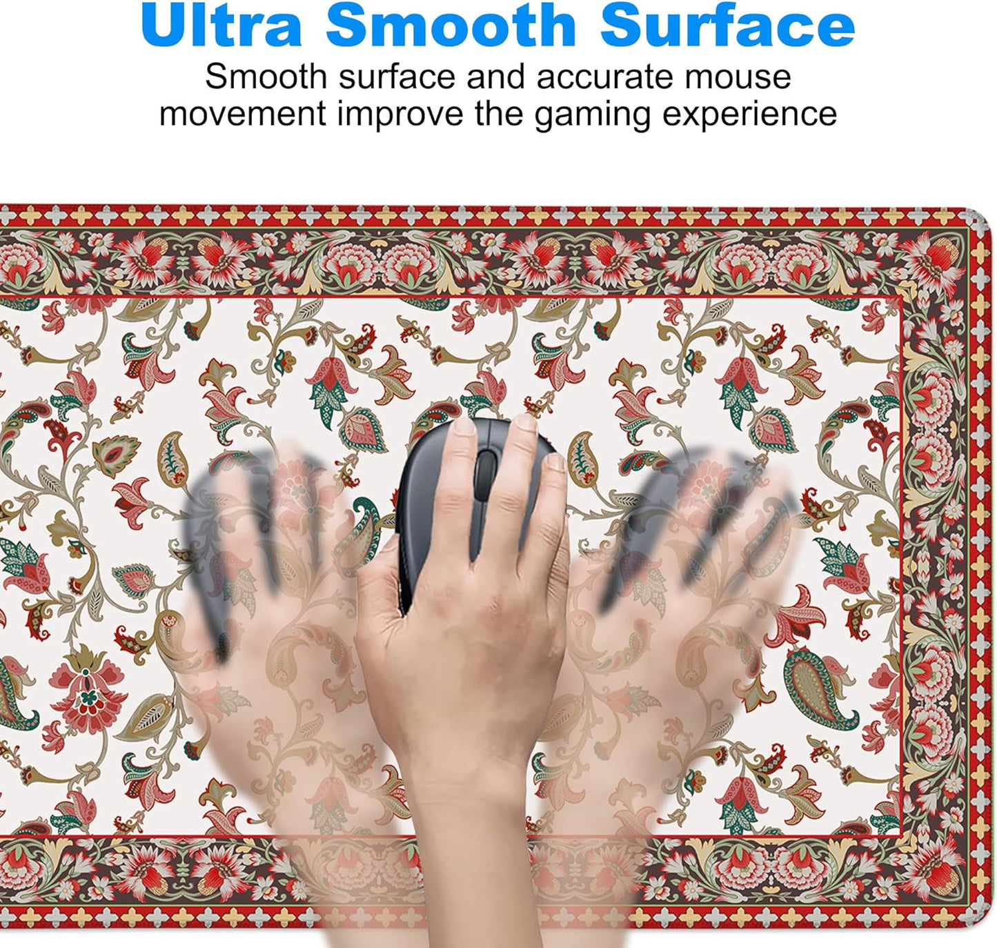 Desk Mat, Vintage Floral Large Gaming Mouse Pad with Non-Slip Base Stitched Edges,Desk pad for Keyboard and Mouse Home Office 35.4"x15.7"