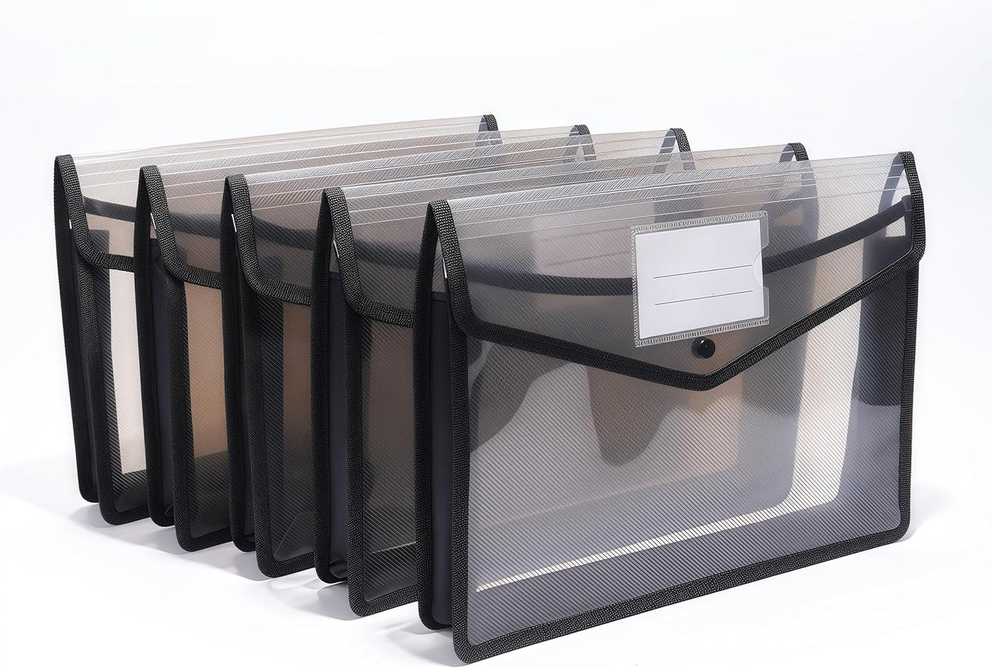 Go&Fan 5 Packs Expanding File Folder,no dividers, Plastic envelopes with snap Closure,Paper Organizer Folder with Lable Pocket (Black)