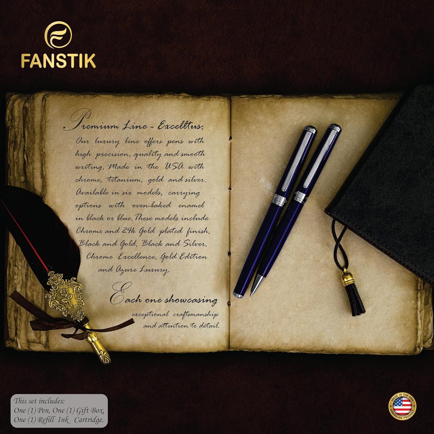 Customized Blue Luxury ballpoint pen (Made In USA) fancy gift set for women, Real 24K Gold Plating, Professional executive pen gift set for men (Lux Custom-BallPoint Blue)