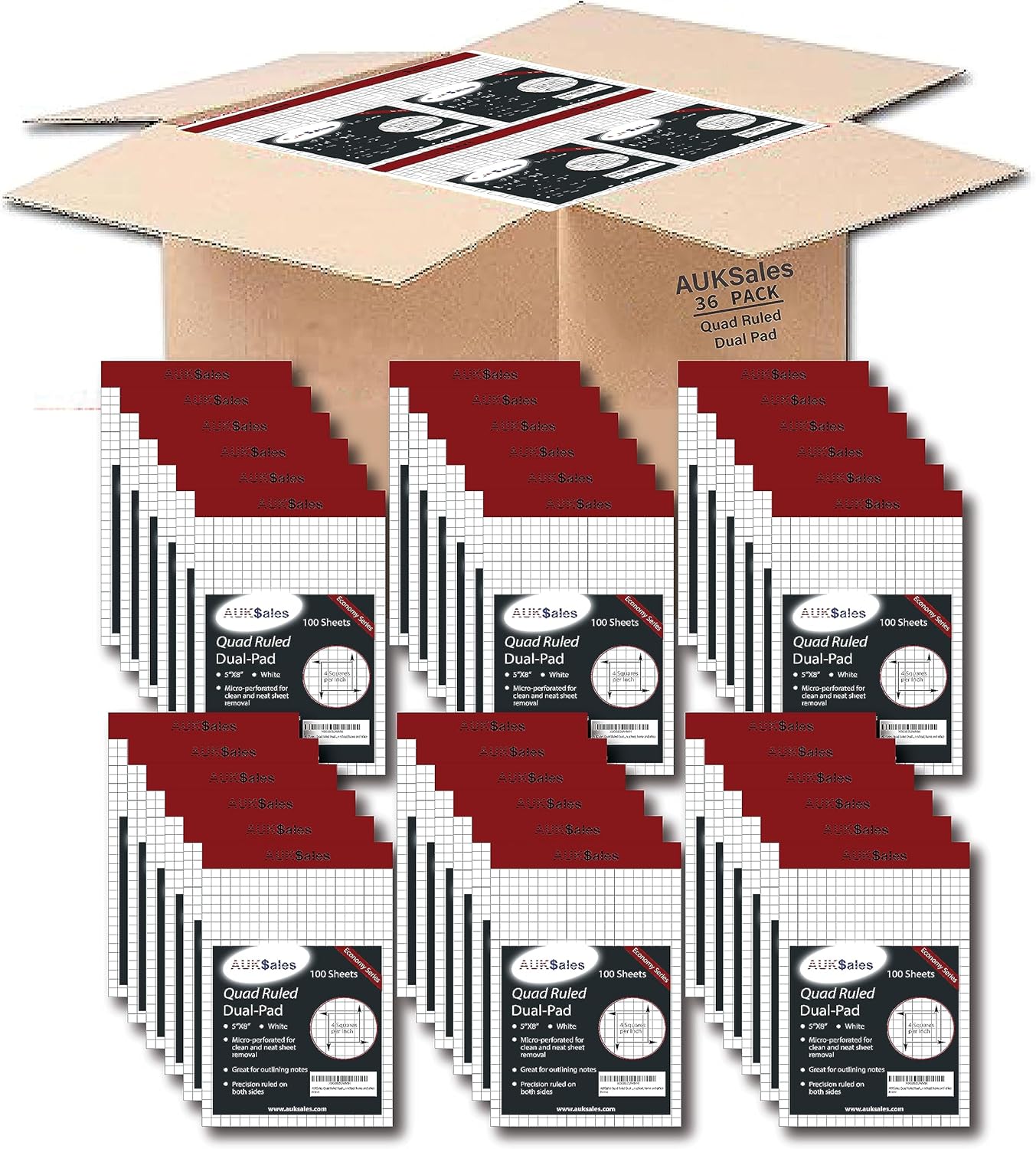 Grid Paper Pad 5x8 Inches, Graph Paper Pad 4x4, Grid Notepad, 36 Pack, 5x8 Graph Paper 1/4 Grid, Graphing Paper, Engineering Pad, 100 Sheets 200 Pages Perforated Pad for School, Home, & Office