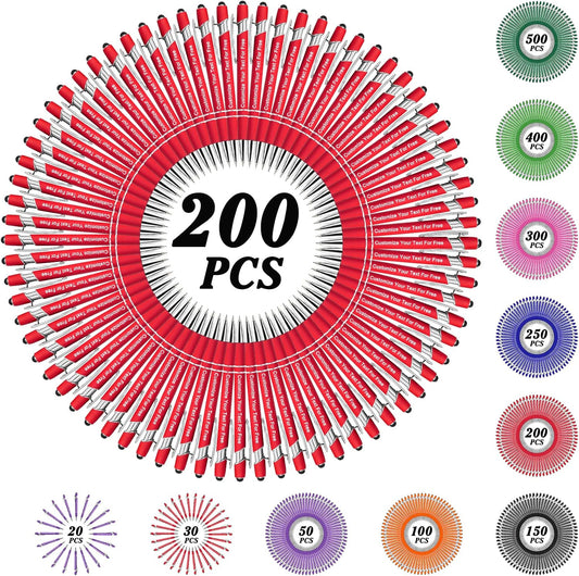 Max 500 Pcs Personalized Pens Bulk, Custom Pens with Free Engraving, Customized Stylus Tip Ballpoint Pen with Your Name Massage Text for School Office Business Graduation Anniversaries-200 Packs