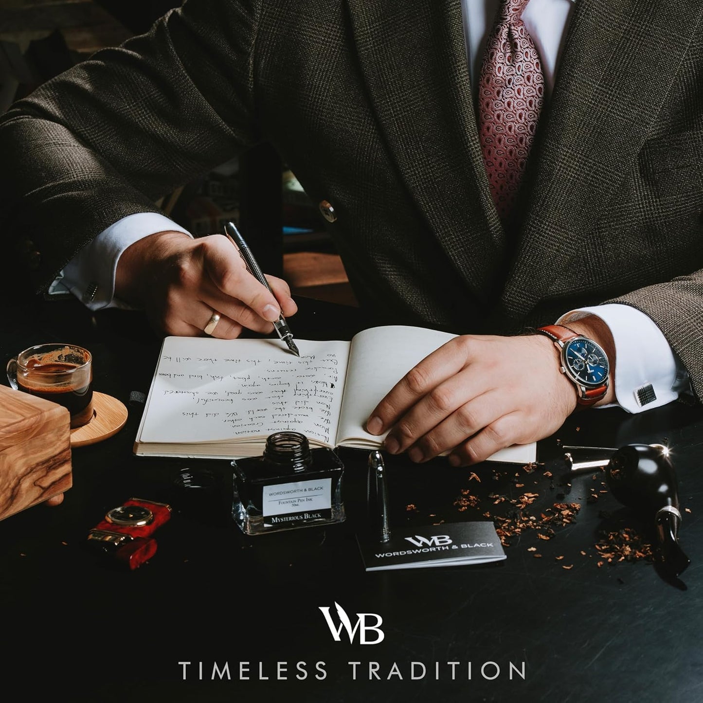 Wordsworth & Black Majesti Fountain Pen-(Black Checked), Luxury Case, Stainless Steel; Medium Nib- Ink Cartridges, Refillable Ink Converter-Calligraphy Pen-Best Business Gift Set for Men & Women