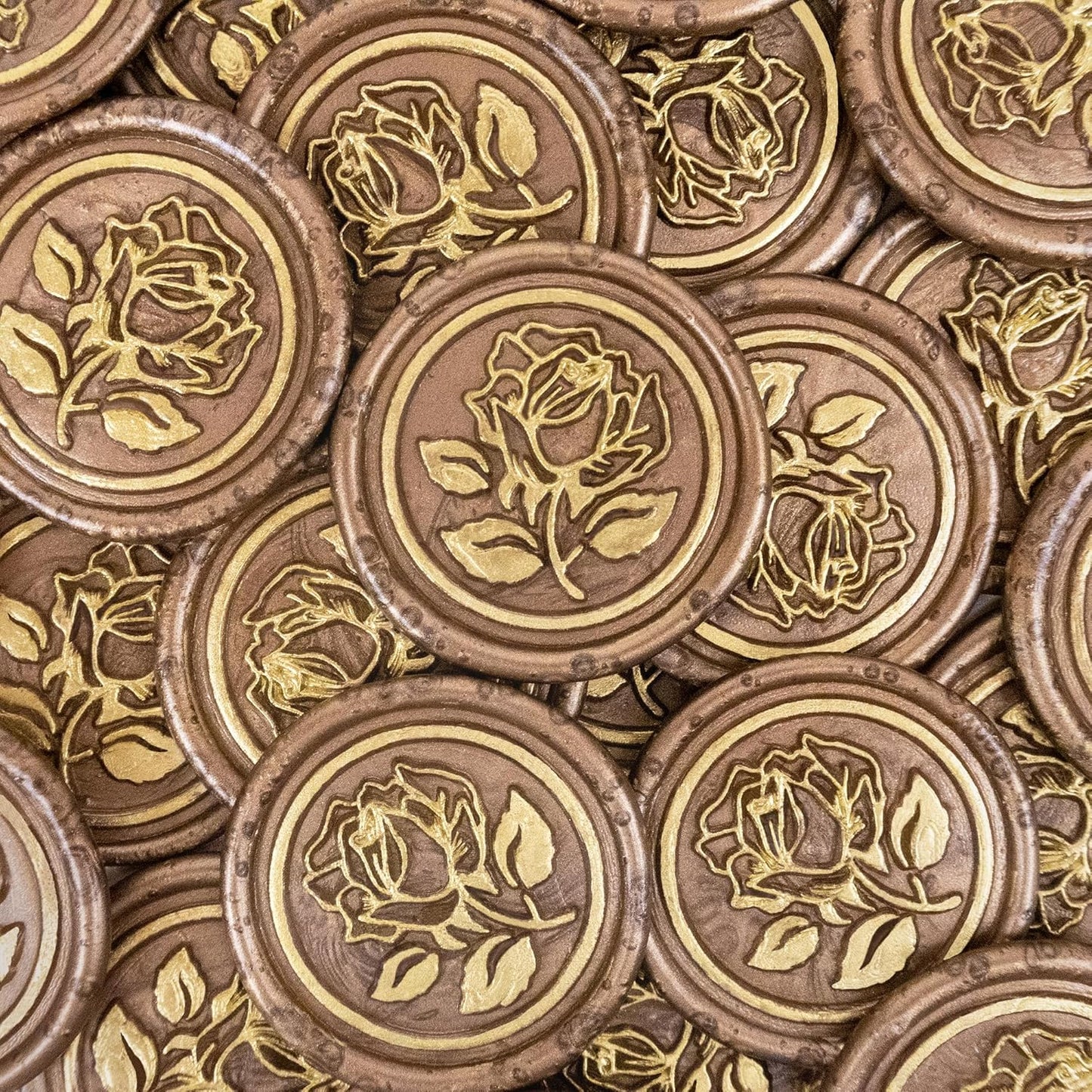 Flexible Wax, 100pcs Gold Rose Style Stickers, Bronze Color, Handmade Envelope Seals for Wedding Invitations, Scrapbook, Waterproof, Single Use, Vintage