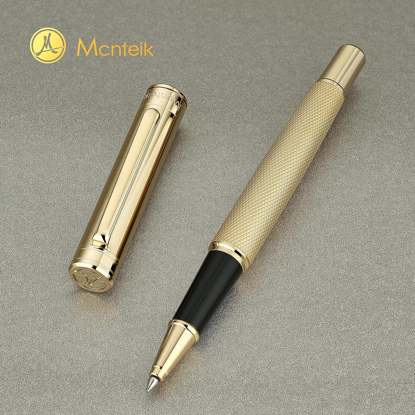 Gold Rollerball Pen, Stunning Luxury Pen with Mesh Texture Design and 24K Gold Finish, Fancy Gift Set for Men & Women, Business Signature, Executive, Office, Nice Fancy Designer Pens