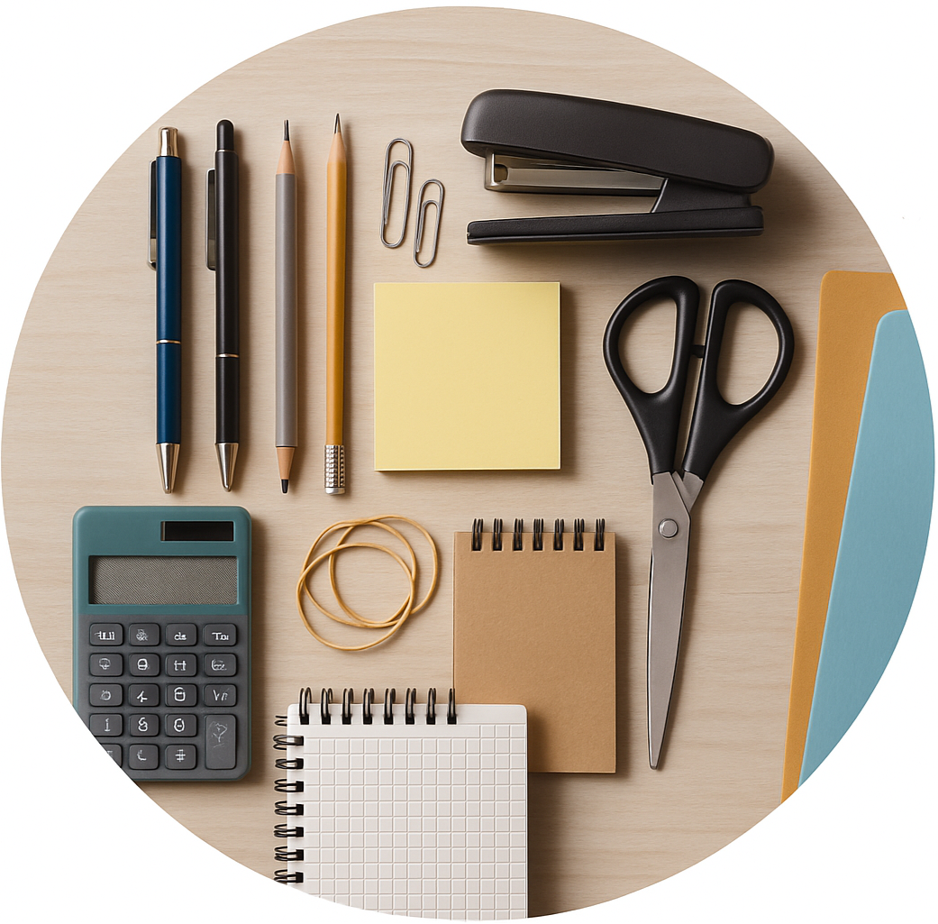 circle photo of office supplies, make it a real photo